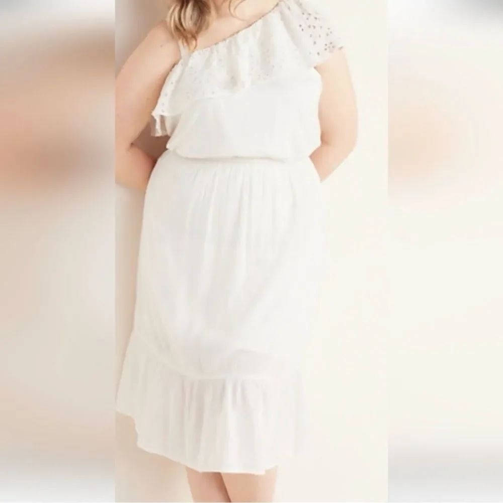 OLD NAVY One Shoulder Midi Dress Ivory Eyelet